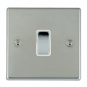 Hamilton Switch Rocker 1 Gang 2 Way 10A 88X88mm Bri Steel/Bri Chrome White Insert