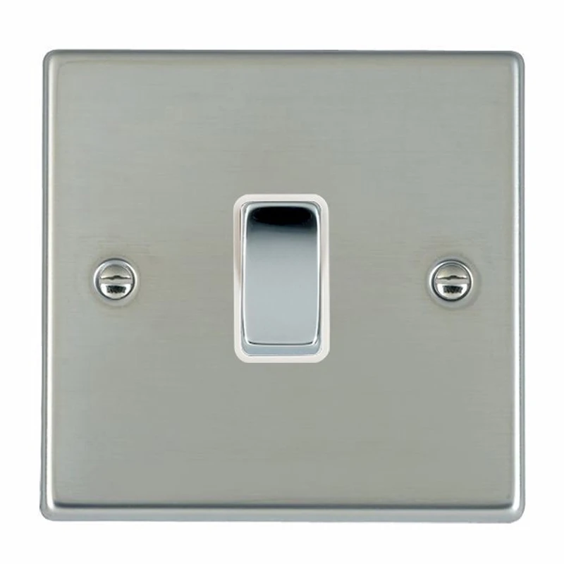 Hamilton Switch Rocker 1 Gang 2 Way 10A 88X88mm Bri Steel/Bri Chrome White Insert