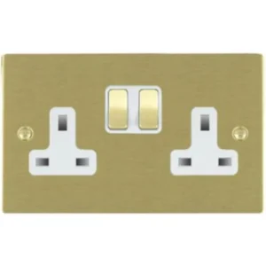 Hamilton Socket 2 Gang Switched 13A 86X146mm Satin Brass/Satin Brushed White Insert