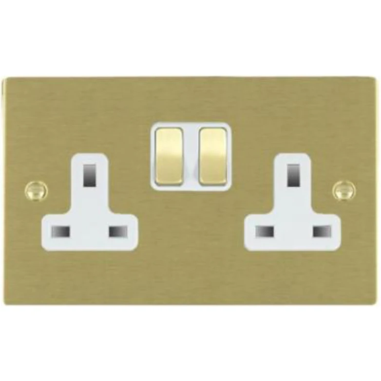Hamilton Socket 2 Gang Switched 13A 86X146mm Satin Brass/Satin Brushed White Insert - Image 2