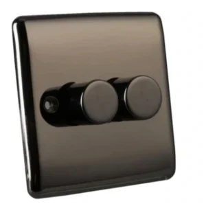 Newlec Switch Push Dimmer LED Decorative Raised Edge 2 Gang 2 Way 400W/100W Black Nickel