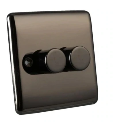 Newlec Switch Push Dimmer LED Decorative Raised Edge 2 Gang 2 Way 400W/100W Black Nickel