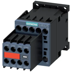 Siemens Contactor, AC-3, 12 A/5.5 KW/400 V, 3-Pole, 230 V AC, 50/60 Hz, 2 NO+2 NC, Screw Terminal