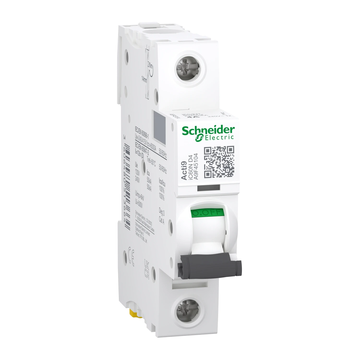 Schneider Electric Acti9 iC60N 1-Pole 4A 6/50kA Curve-D Miniature Circuit Breaker 18 x 85 x 78.5mm - Image 2