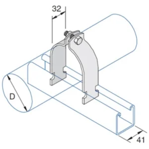 Unistrut Pipe Clamp 58.7-63.5mm Steel Pre-Galvanised