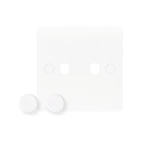Newlec White Slimline Curved 2 Gang Dimmer Plate & Knob
