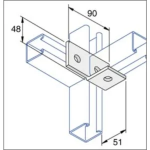 Unistrut Bracket 90° 3 Hole 90X51X48mm Steel Hot Dipped Galvanised