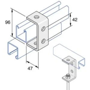 Unistrut Bracket U Shaped 4 Holes 96 x 47mm Steel Hot Dipped Galvanised