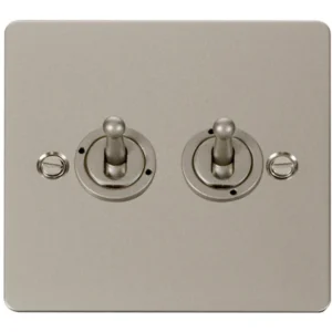 Click Scolmore Toggle Switch 2 Gang 2 Way 10A Pearl Nickel