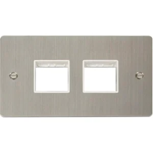 Click Scolmore Front Plate 2 Gang 4 Aperture 2X2 Stainless Steel White Insert