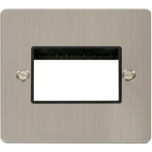 Click Scolmore Front Plate 1 Gang 3 Aperture Stainless Steel Black Insert
