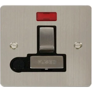 Click Scolmore Connection Unit Switched Flex Outlet&Neon 13A Stainless Steel Black Insert