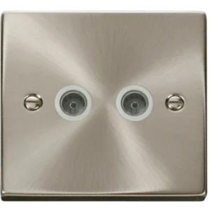 Click Scolmore Victorian Satin Chrome White Insert Twin Non-Isolated Coaxial Outlet