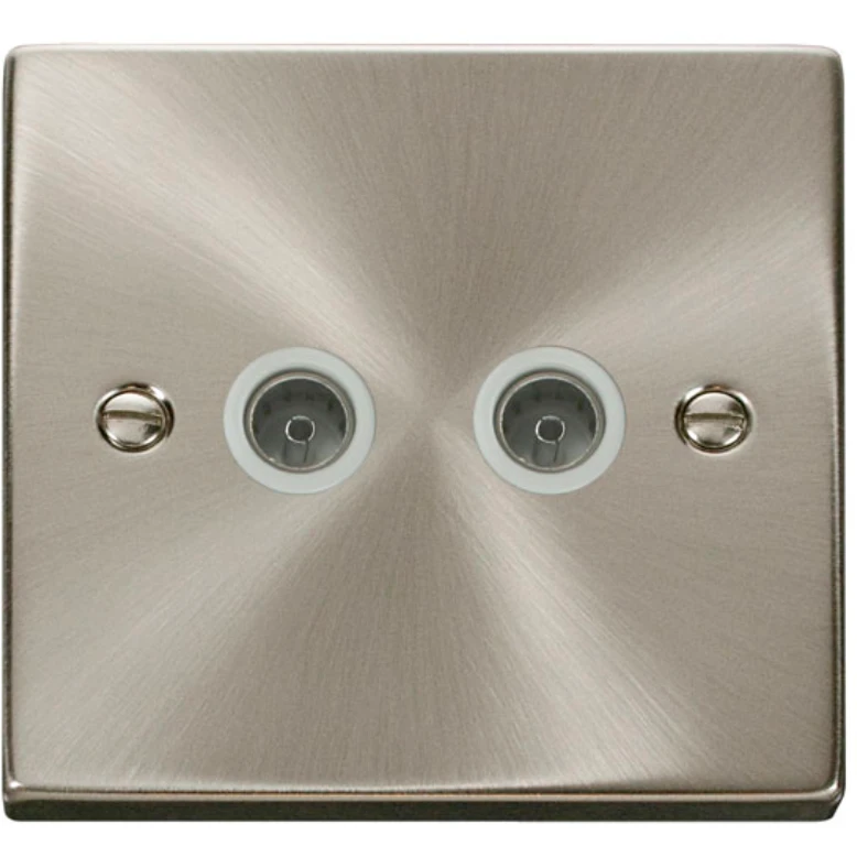 Click Scolmore Victorian Satin Chrome White Insert Twin Non-Isolated Coaxial Outlet