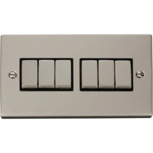 Click Scolmore Plate Switch 6 Gang 2 Way 10A Pearl Nickel Black Insert Victorian