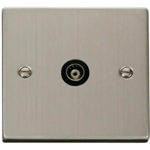 Click Scolmore Victorian Stainless Steel Black Insert Single Isolated Coaxial Outlet