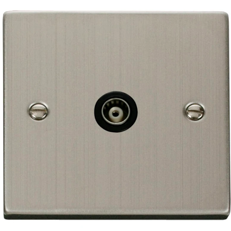 Click Scolmore Victorian Stainless Steel Black Insert Single Isolated Coaxial Outlet - Image 2