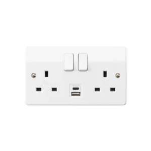 MK Electric 2 Gang DP S/S 2 Port USB PD 30W Type A + Type C Charger White