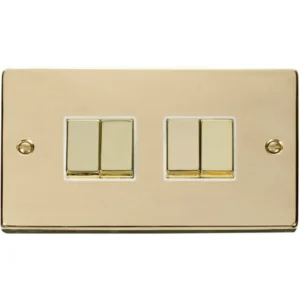 Click Scolmore Plate Switch 4 Gang 2 Way 10A Polished Brass White Insert Victorian