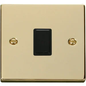 Click Scolmore Victorian Polished Brass Black Insert 20A Double Pole Plate Switch