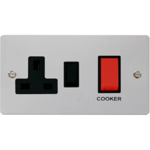 Click Scolmore Cooker Control Unit 13A Socket 45A Polished Chrome Black Insert