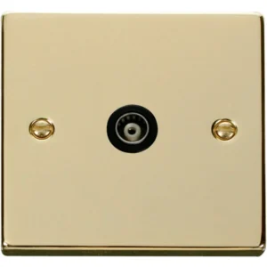 Click Scolmore Socket Coaxial Single Isolated Polished Brass Black Insert Victorian