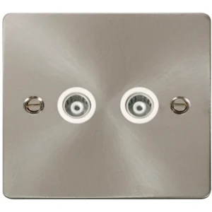 Click Scolmore Socket Coaxial Twin Isolated Brushed Stainless White Insert