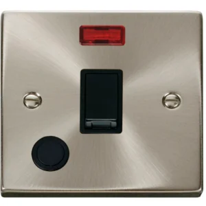 Click Scolmore Connection Unit Switched Flex Outlet&Neon 20A Sat Chrome Black Insert V