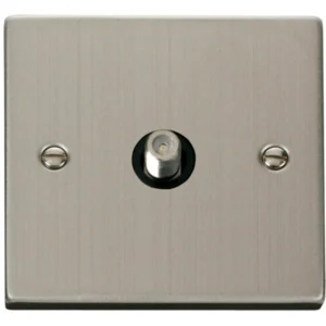 Click Scolmore Socket Satellite Single Stainless Steel Black Insert Victorian