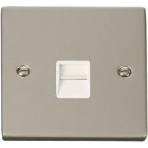 Click Scolmore Socket Tel Master Single Pearl Nickel White Insert Victorian