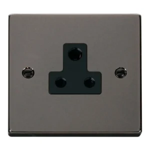 Click Scolmore Socket 1 Gang UnSwitched Round Pin 5A Black Nickel Black Insert Victoria