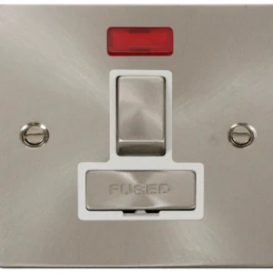 Click Scolmore Connection Unit Switched Fused&Neon 13A Brushed Stainless White Insert