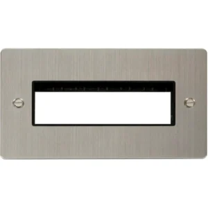 Click Scolmore Front Plate 2 Gang 6 Aperture In Line Stainless Steel Black Insert