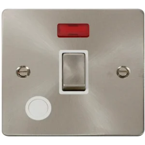 Click Scolmore Connection Unit Switched Flex Outlet&Neon 20A Brushed Stainless White In