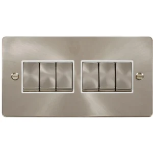 Click Scolmore Plate Switch 6 Gang 2 Way 10A Brushed Stainless White Insert