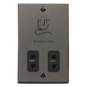 Click Scolmore Shaver Socket Dual Voltage 115/230V Black Nickel Black Insert Victoria
