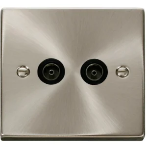 Click Scolmore Socket Coaxial Twin Satin Chrome Black Insert Victorian