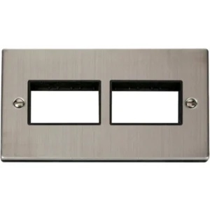 Click Scolmore Front Plate 2 Gang 6 Aperture 2X3 Stainless Steel Black Gasket Victor