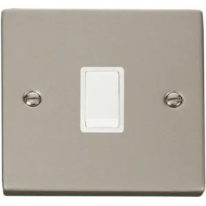 Click Scolmore Victorian Pearl Nickel White Insert 20A Double Pole Plate Switch