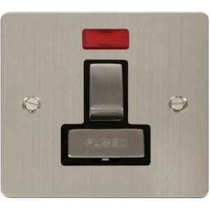 Click Scolmore Stainless Steel Black Insert 13A Ingot Double Pole Switched Fused Connection Unit With Neon