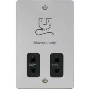 Click Scolmore Shaver Socket Black Insert 115/230V Polished Chrome