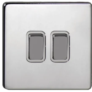 Deta Plate Switch 2 Gang 2 Way 10A Chrome White Insert