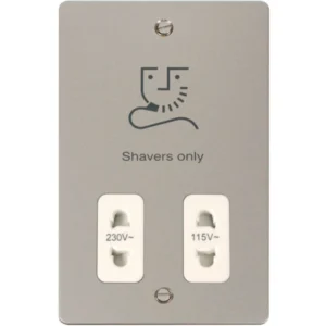 Click Scolmore Shaver Socket White Insert 115/230V Pearl Nickel