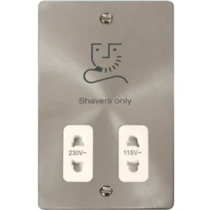 Click Scolmore Shaver Socket White Insert 115/230V Brushed Stainless