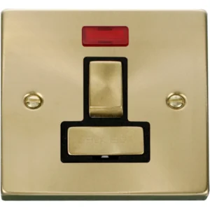 Click Scolmore Victorian Satin Brass Black Insert 13A Ingot Double Pole Switched Fused Connection Unit With Neon