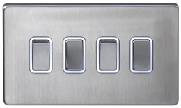 Deta Plate Switch 4 Gang 2 Way 10A Chrome White Insert