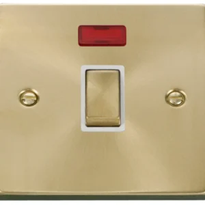 Click Scolmore Switch Ingot DP Neon 20A Satin Brass White Insert Victorian