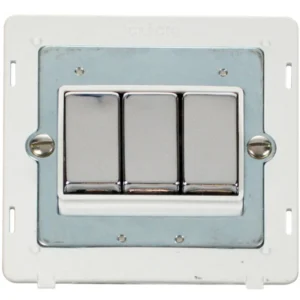 Click Scolmore Polar White 10AX Ingot 3 Gang Polished Chrome 2 Way Plate Switch Polar White Insert