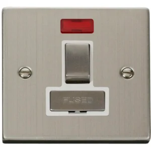 Click Scolmore Connection Unit Ingot Switched Neon 13A Stainless Steel White Insert Vict