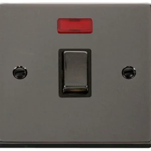 Click Scolmore Victorian Black Nickel Black Insert 20A Ingot Double Pole Plate Switch With Neon